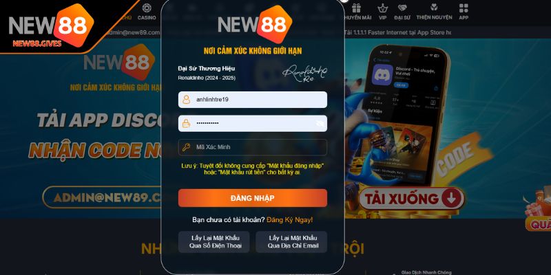 Kiểm tra lại và xác nhận đăng nhập NEW88